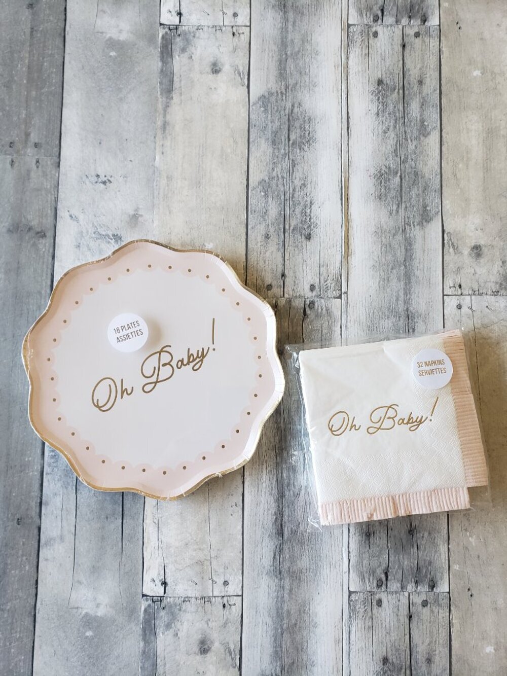 NWT - Oh Baby! Gold Script, Pink Accents Paper Plated 16 ct. and Napkins 32 ct.